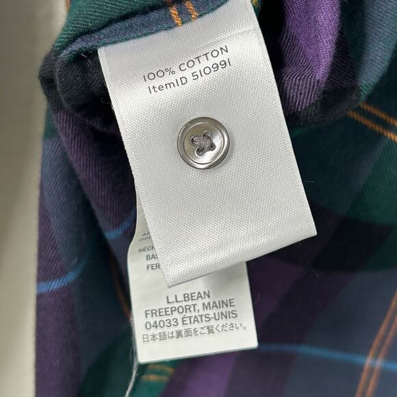 L.L. Bean Signature Plaid Flannel Shirt Small Purple Green Button Up Cotton - Picture 6 of 7